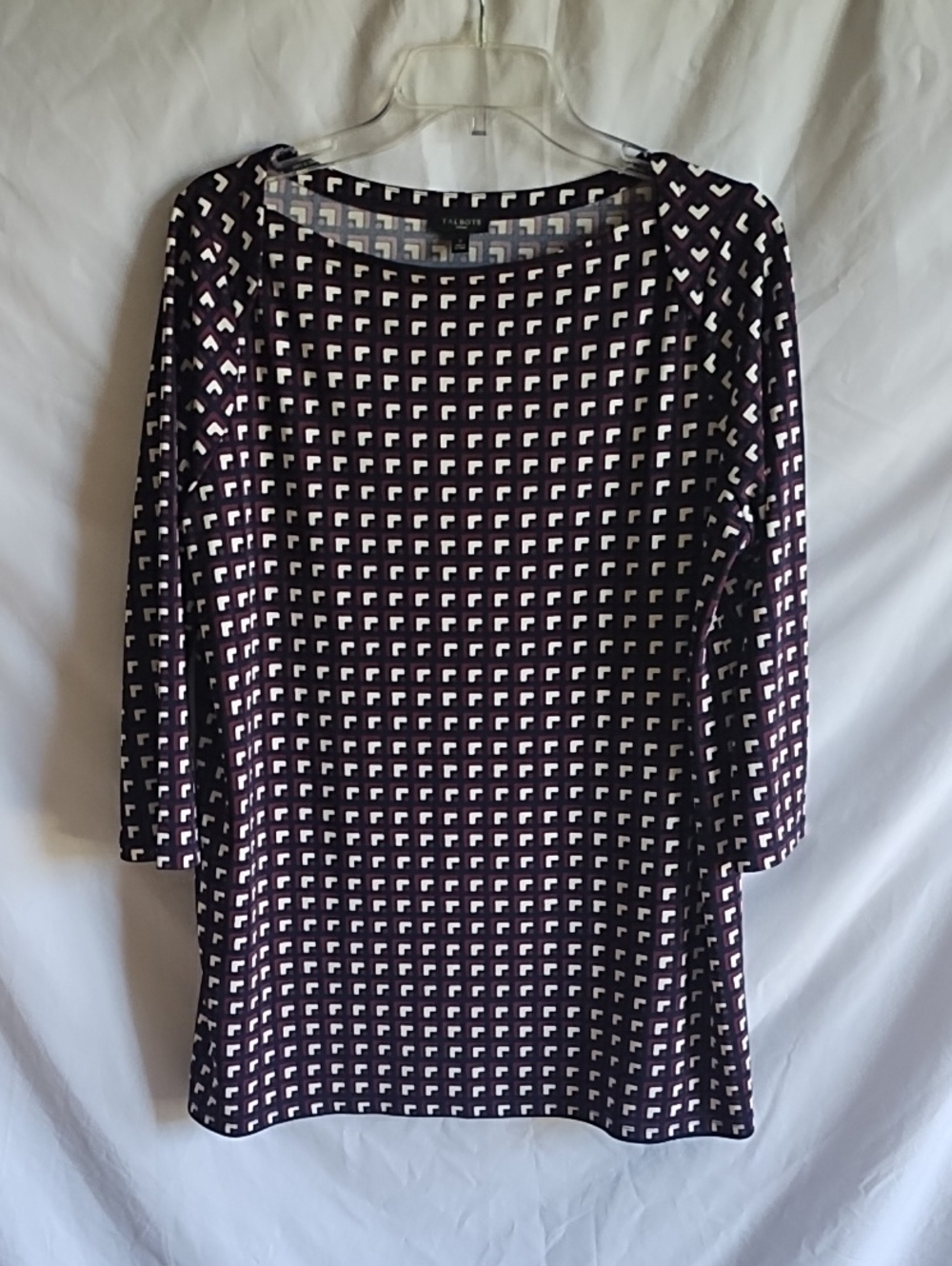 Talbots knit jersey top with geometric print- 3/4 Sleeve